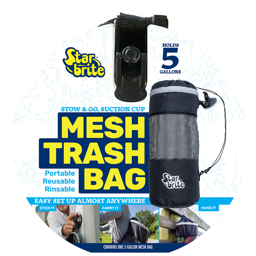 Star brite Mesh Trash Bag w/Locking Suction Cup Litter Guard Cinch Tie - 5 Gallons - Professional Marine & Fishing Gear