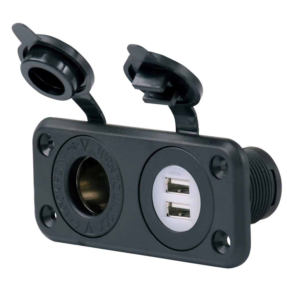 Marinco SeaLink Deluxe Dual USB Charger & 12V Receptacle - Professional Marine & Fishing Gear
