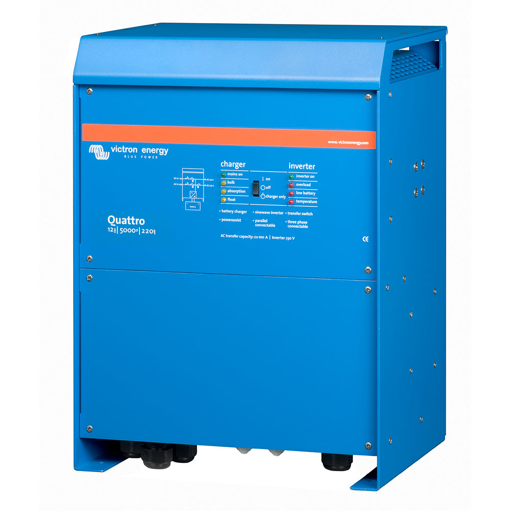 Victron Quattro InverterCharger 12 VDC 5000W Dual 100AMP 120VAC Inputs Auto Transfer Switch 200AMP Battery Charger