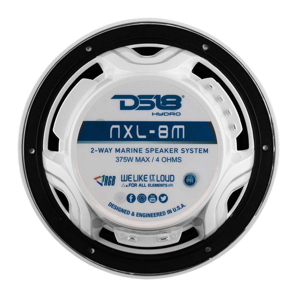 DS18 New Edition HYDRO 8 2Way Marine Speakers wRGB LED Lighting 375W White NXL8MWH