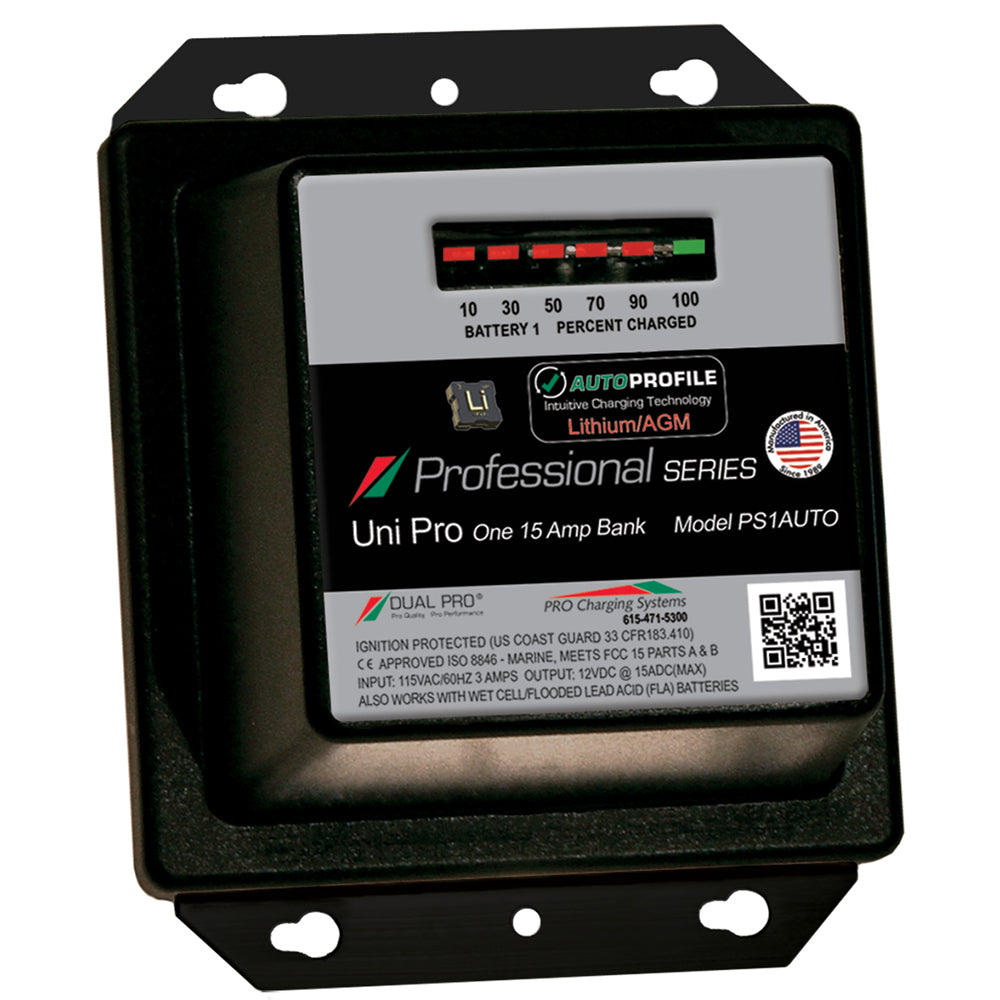 Dual Pro PS1 Auto 15A - 1-Bank Lithium/AGM Battery Charger - Professional Marine & Fishing Gear