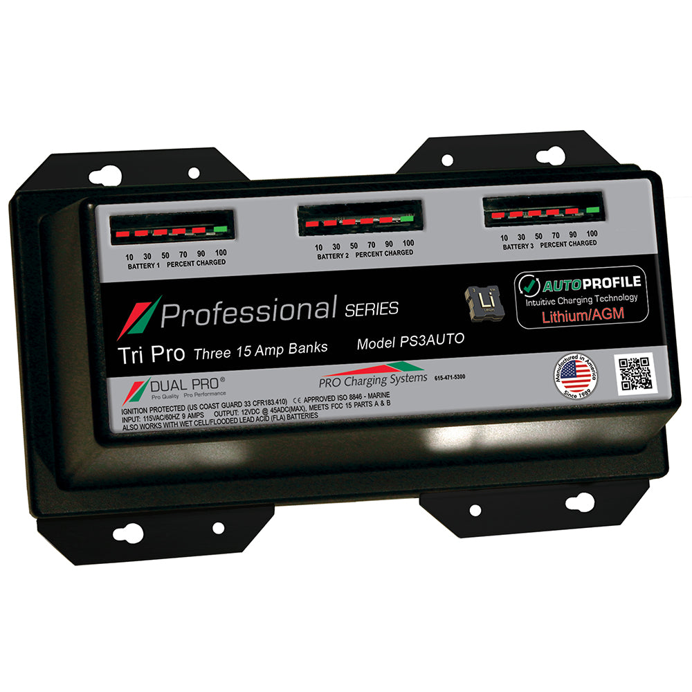 Dual Pro PS3 Auto 15A - 3-Bank Lithium/AGM Battery Charger - Professional Marine & Fishing Gear