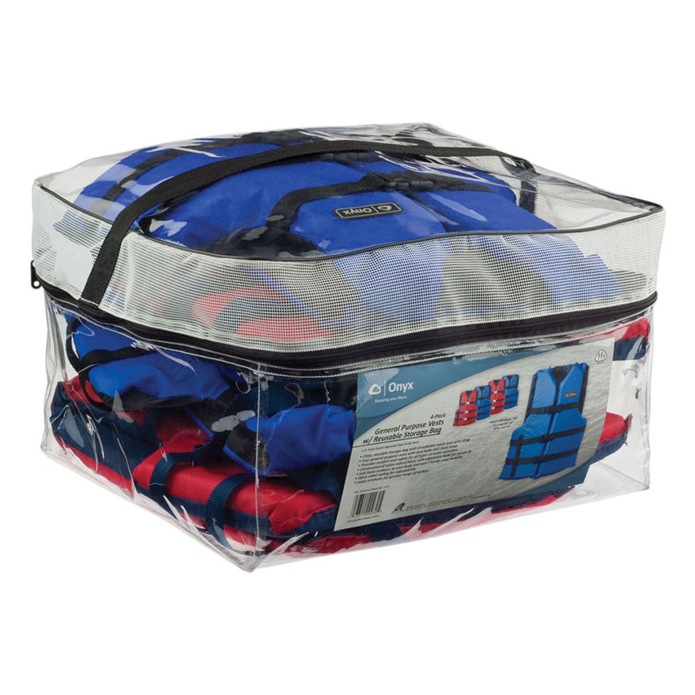 Onyx Adult General Purpose Life Vests - 4-Pack (2 Red, 2 Blue) - Professional Marine & Fishing Gear