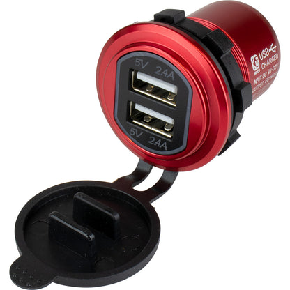 Sea-Dog Round Red Dual USB Charger w/1 Quick Charge Port + - Professional Marine & Fishing Gear
