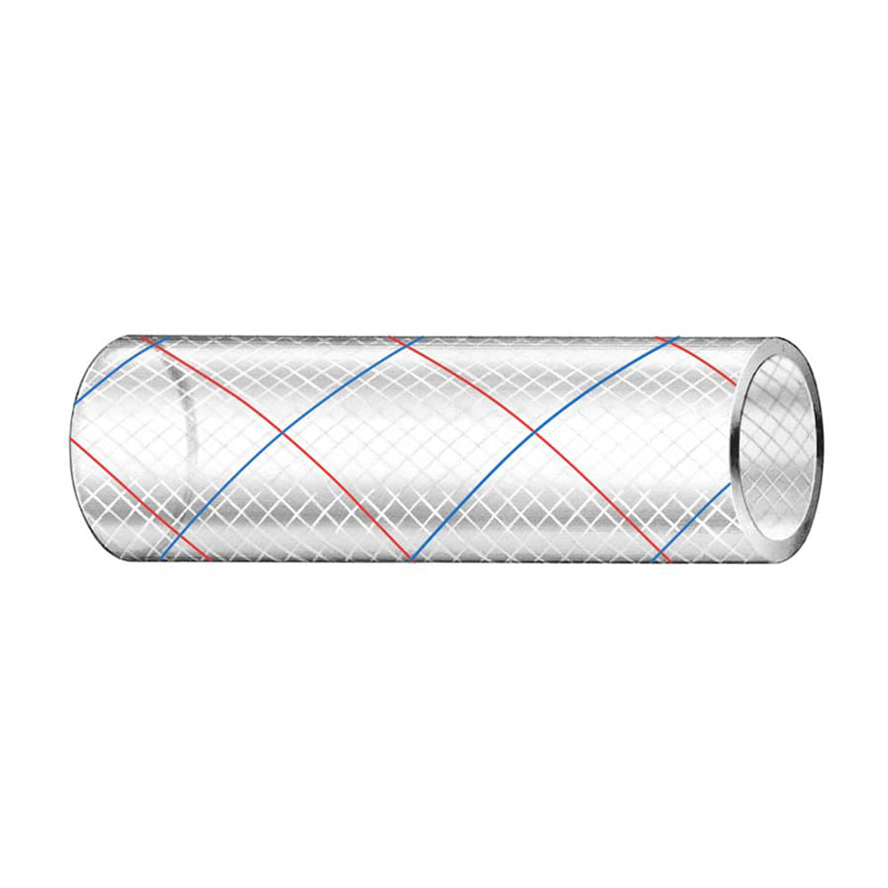 Trident Marine 1" x 50' Clear Reinforced PVC Hose Tubing - Red Blue Tracer - Professional Marine & Fishing Gear