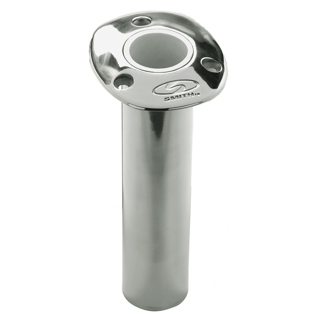 C.E. Smith Flush Mount Rod Holder - 0 Degree 9" Depth - Stainless Steel - Cast Bottom - White Vinyl Liner - Professional Marine & Fishing Gear
