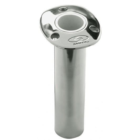 C.E. Smith Flush Mount Rod Holder - 0 Degree 9" Depth - Stainless Steel - Cast Bottom - White Vinyl Liner - Professional Marine & Fishing Gear