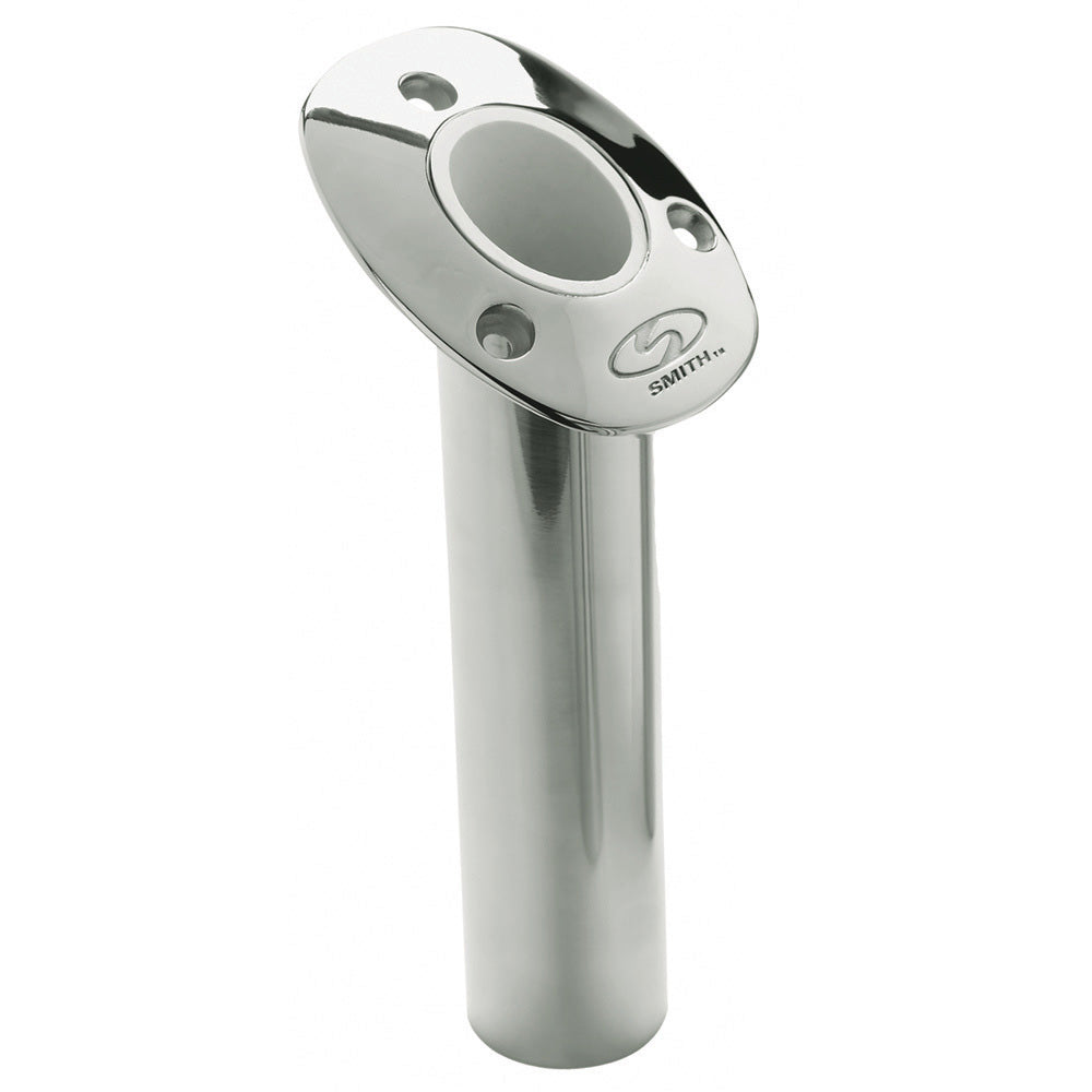 C.E. Smith Flush Mount Rod Holder - 30 Degree 9" Depth - Stainless Steel - Cast Bottom - White Vinyl Liner - Professional Marine & Fishing Gear