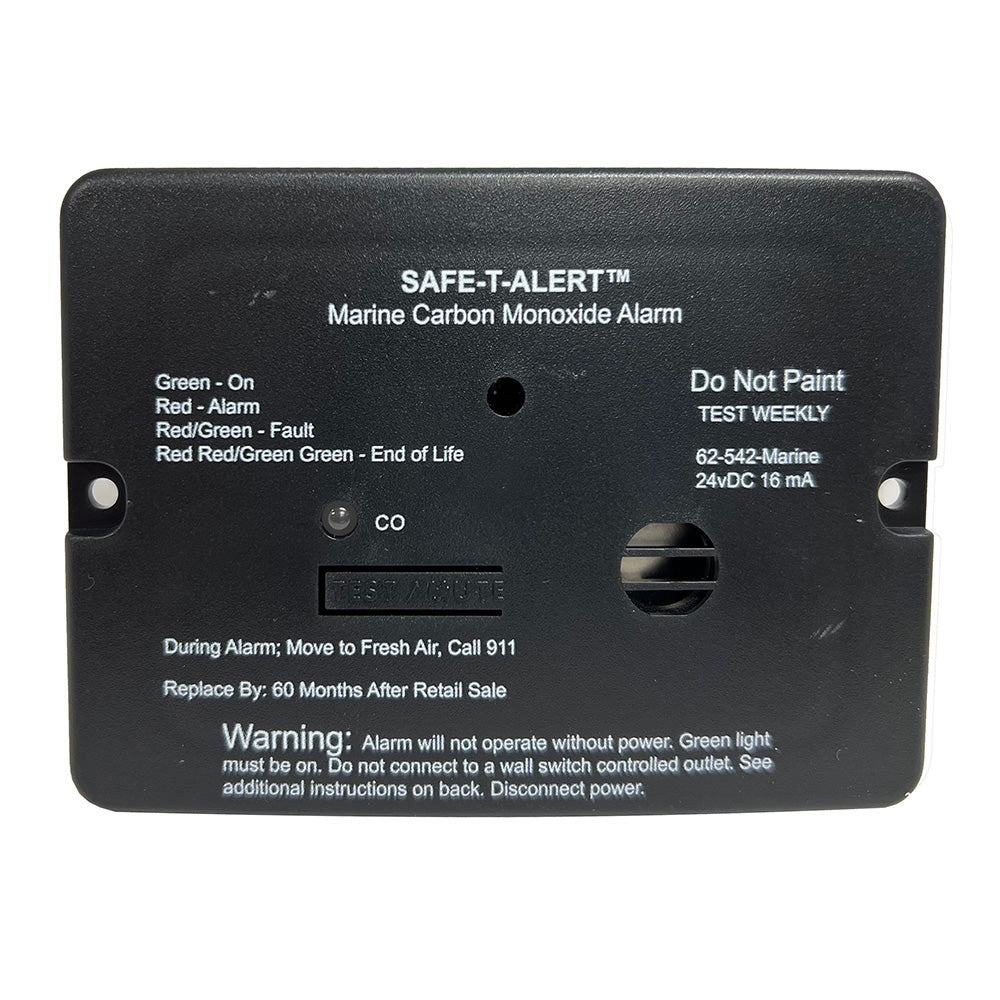 Safe-T-Alert 62 Series Carbon Monoxide Alarm - 24V Flush Mount - Black w/Relay - Professional Marine & Fishing Gear