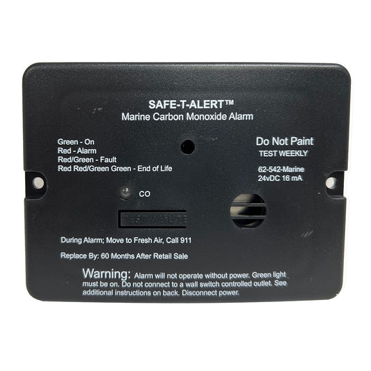 Safe-T-Alert 62 Series Carbon Monoxide Alarm - 24V Flush Mount - Black w/Relay - Professional Marine & Fishing Gear