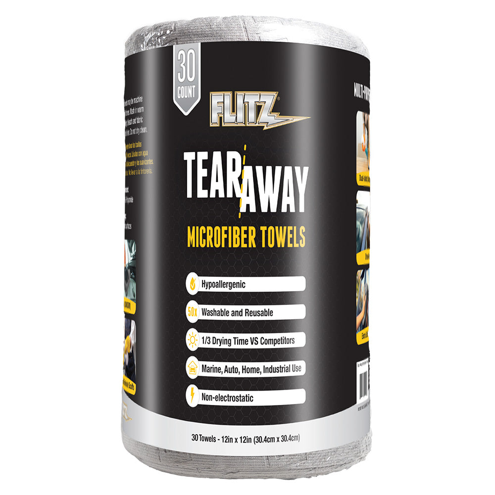 Flitz 12" x 12" Tear-Away Microfiber Towels - Grey *30-Pack - Professional Marine & Fishing Gear