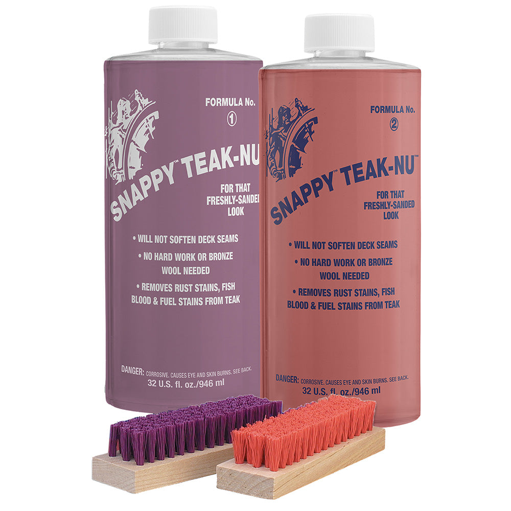 Snappy Teak-Nu Kit - 32 oz w/Formula No. 1 - 32 oz, Formula No. 2 - 32 oz, Bristle Brush - Professional Marine & Fishing Gear