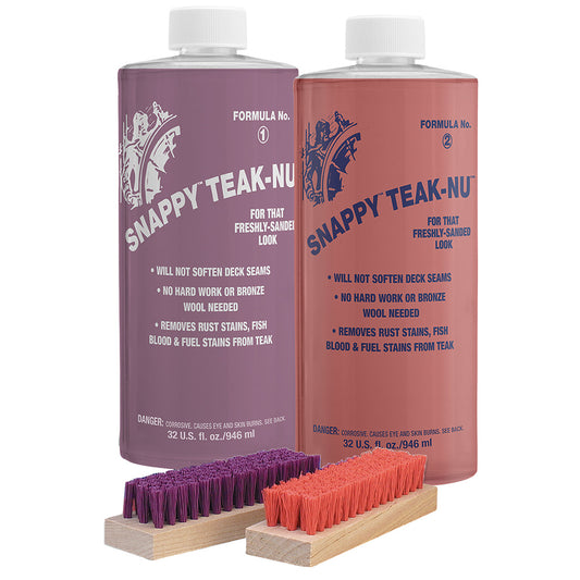 Snappy Teak-Nu Kit - 32 oz w/Formula No. 1 - 32 oz, Formula No. 2 - 32 oz, Bristle Brush - Professional Marine & Fishing Gear