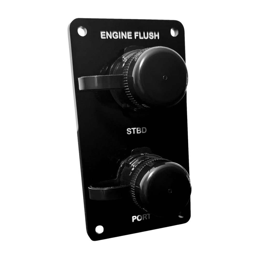 Flushmaster Vertical Dual Outlet Flush Port Reroute - Black Acrylic - 1/2" Barb - Professional Marine & Fishing Gear