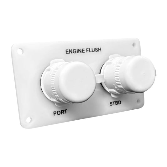 Flushmaster Flush Port Reroute Dual Outlet - White Acrylic Plate - Horizontal - 1/2' Barb - Professional Marine & Fishing Gear