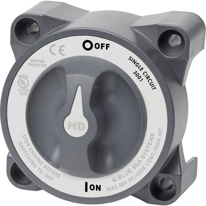 High-quality Blue Sea 3001 HD-Series Battery Switch Single Circuit ON/OFF w/AFD for marine and fishing use.