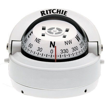 Ritchie S-53W Explorer Compass - Surface Mount - White - Professional Marine & Fishing Gear