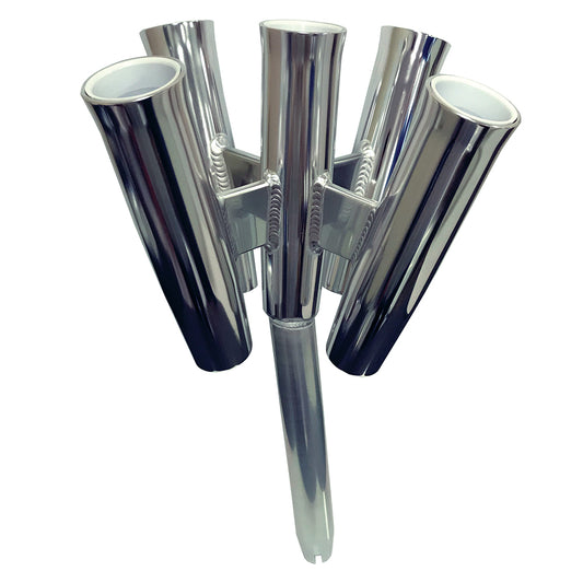 Tigress Five Rod Cluster - Bent Butt - Polished Aluminum - Professional Marine & Fishing Gear