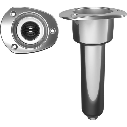 Mate Series Stainless Steel 0 Rod Cup Holder - Drain - Oval Top - Professional Marine & Fishing Gear
