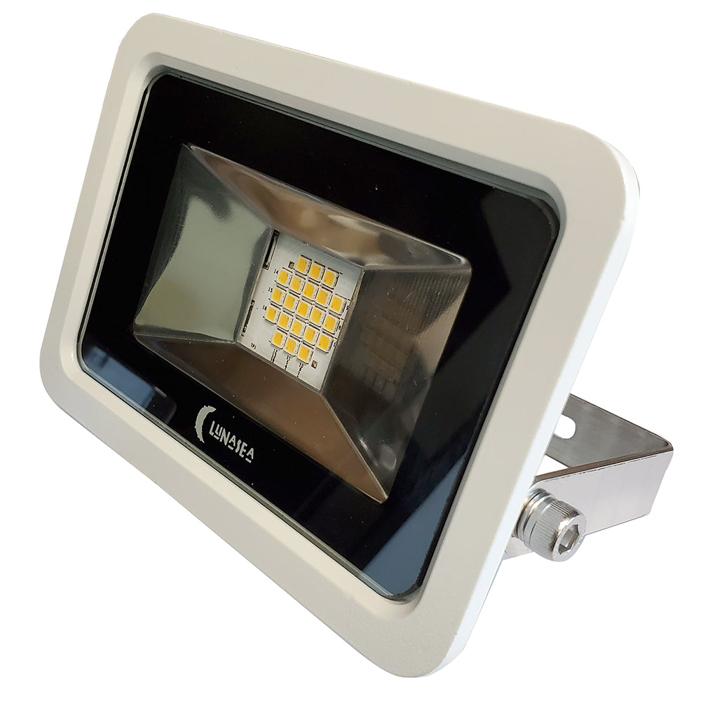 Lunasea 10W Slimline LED Floodlight, 120VAC Only, Cool White, 1200 Lumens, 3 Cord - White Housing - Professional Marine & Fishing Gear
