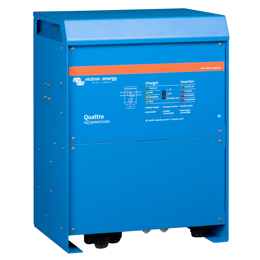 Victron Quattro InverterCharger 12 VDC  5000W Dual 100AMP 120VAC Inputs  Auto Transfer Switch  200AMP Battery Charger 