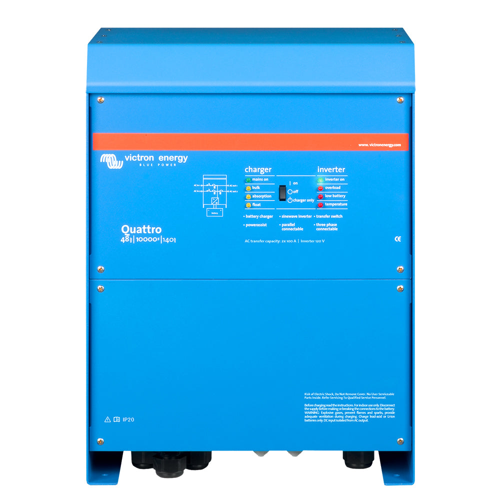 Victron Quattro InverterCharger 48 VDC  10000W  Dual 100AMP 120V AC Inputs  Auto Transfer Switch  140AMP Battery Charger