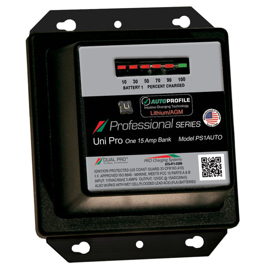 Dual Pro PS1 Auto 15A - 1-Bank Lithium/AGM Battery Charger - Professional Marine & Fishing Gear