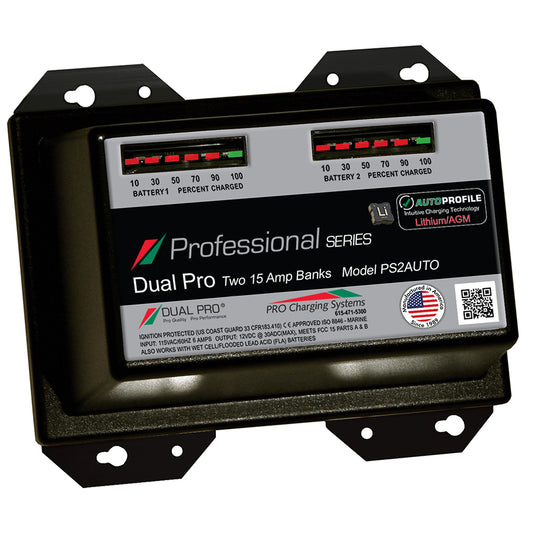 Dual Pro PS2 Auto 15A - 2-Bank Lithium/AGM Battery Charger - Professional Marine & Fishing Gear