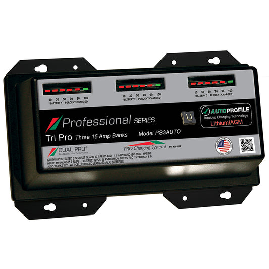 Dual Pro PS3 Auto 15A - 3-Bank Lithium/AGM Battery Charger - Professional Marine & Fishing Gear