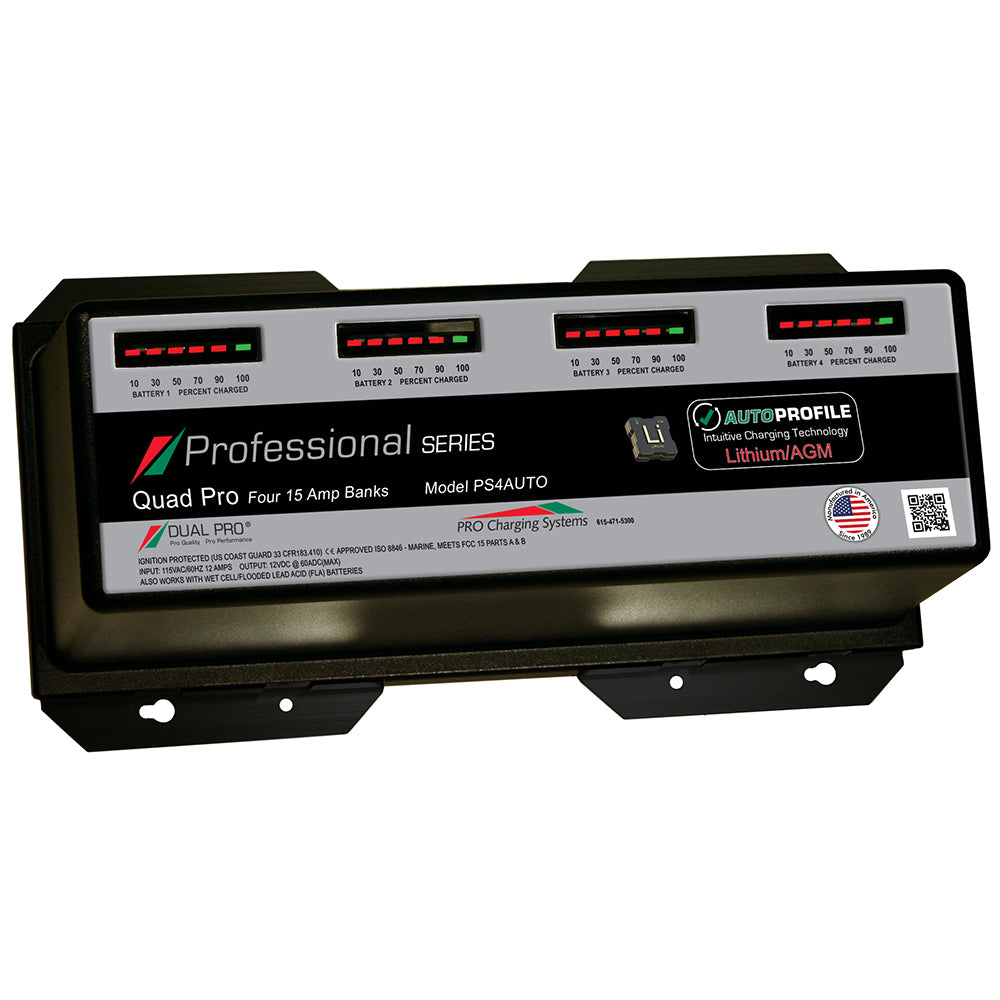 Dual Pro PS4 Auto 15A - 4-Bank Lithium/AGM Battery Charger - Professional Marine & Fishing Gear