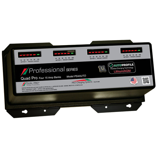 Dual Pro PS4 Auto 15A - 4-Bank Lithium/AGM Battery Charger - Professional Marine & Fishing Gear