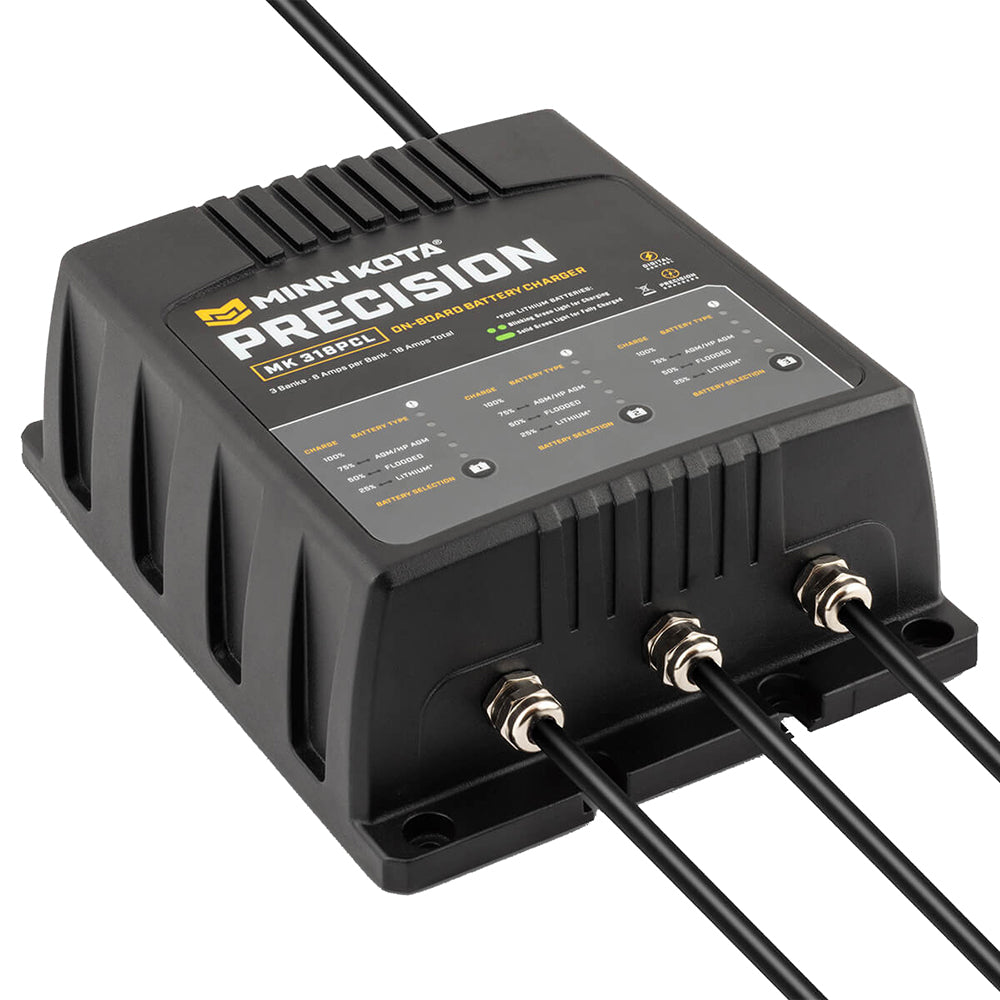 Minn Kota On-Board Precision Charger MK-318 PCL 3 Bank x 6 AMP LI Optimized Charger - Professional Marine & Fishing Gear