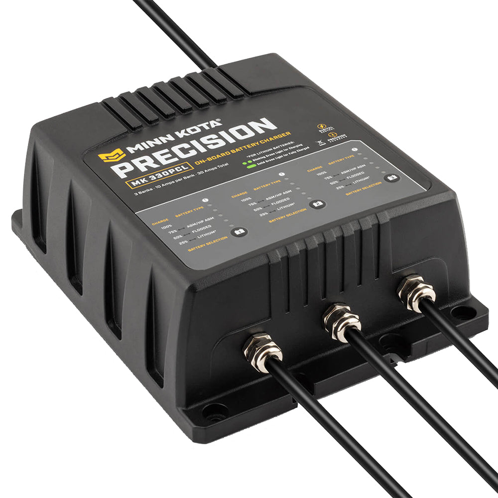 Minn Kota On-Board Precision Charger MK-330 PCL 3 Bank x 10 AMP LI Optimized Charger - Professional Marine & Fishing Gear