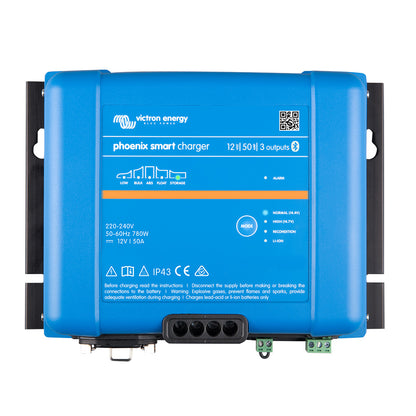 Victron Phoenix Smart IP43 Charger 12/50 (3) 120-240VAC Requires 5-15P Mains Cord - Professional Marine & Fishing Gear