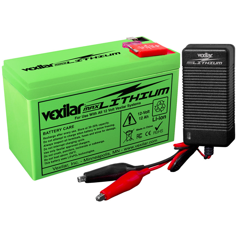 Vexilar 12V - 12 AH MAX Lithium Battery w/V-420L Rapid Charger - Professional Marine & Fishing Gear