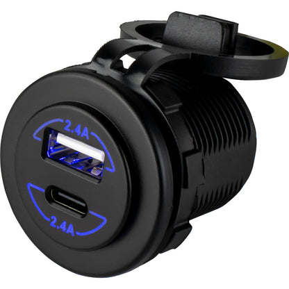 Sea-Dog Round Dual USB USB-C Power Socket - Professional Marine & Fishing Gear